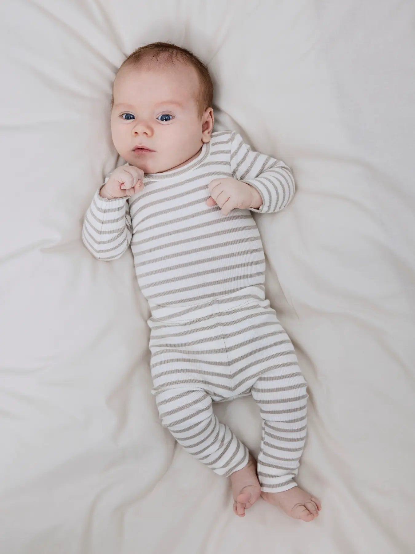 Ribbade randiga leggings, vit/beige