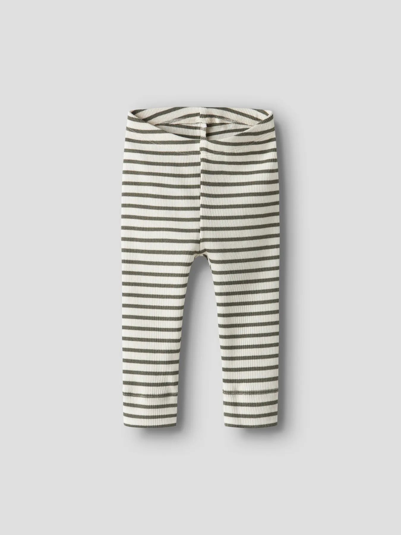 Ribbade randiga leggings vit/olivgrön