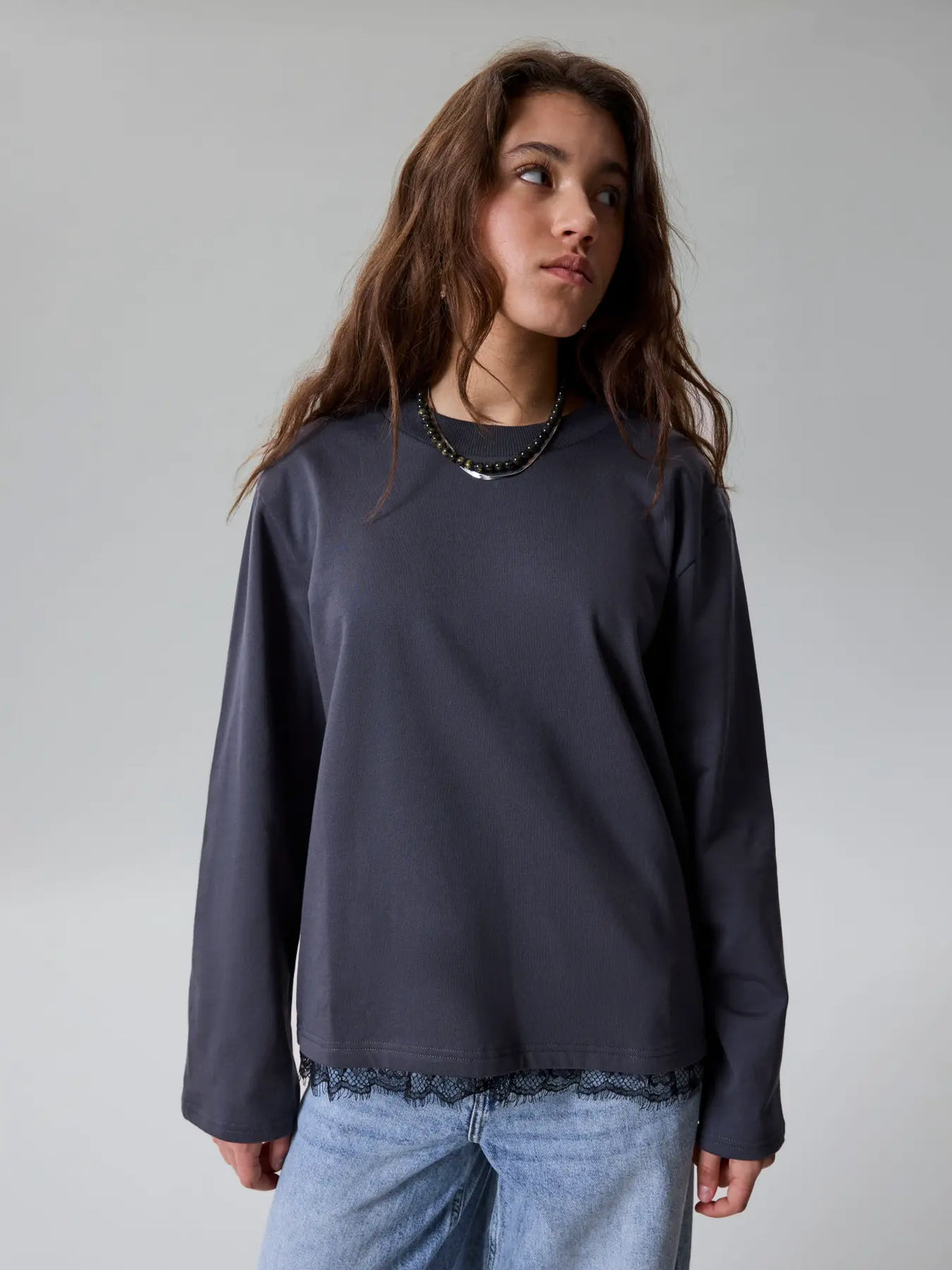 Bella långärmad topp, black oyster