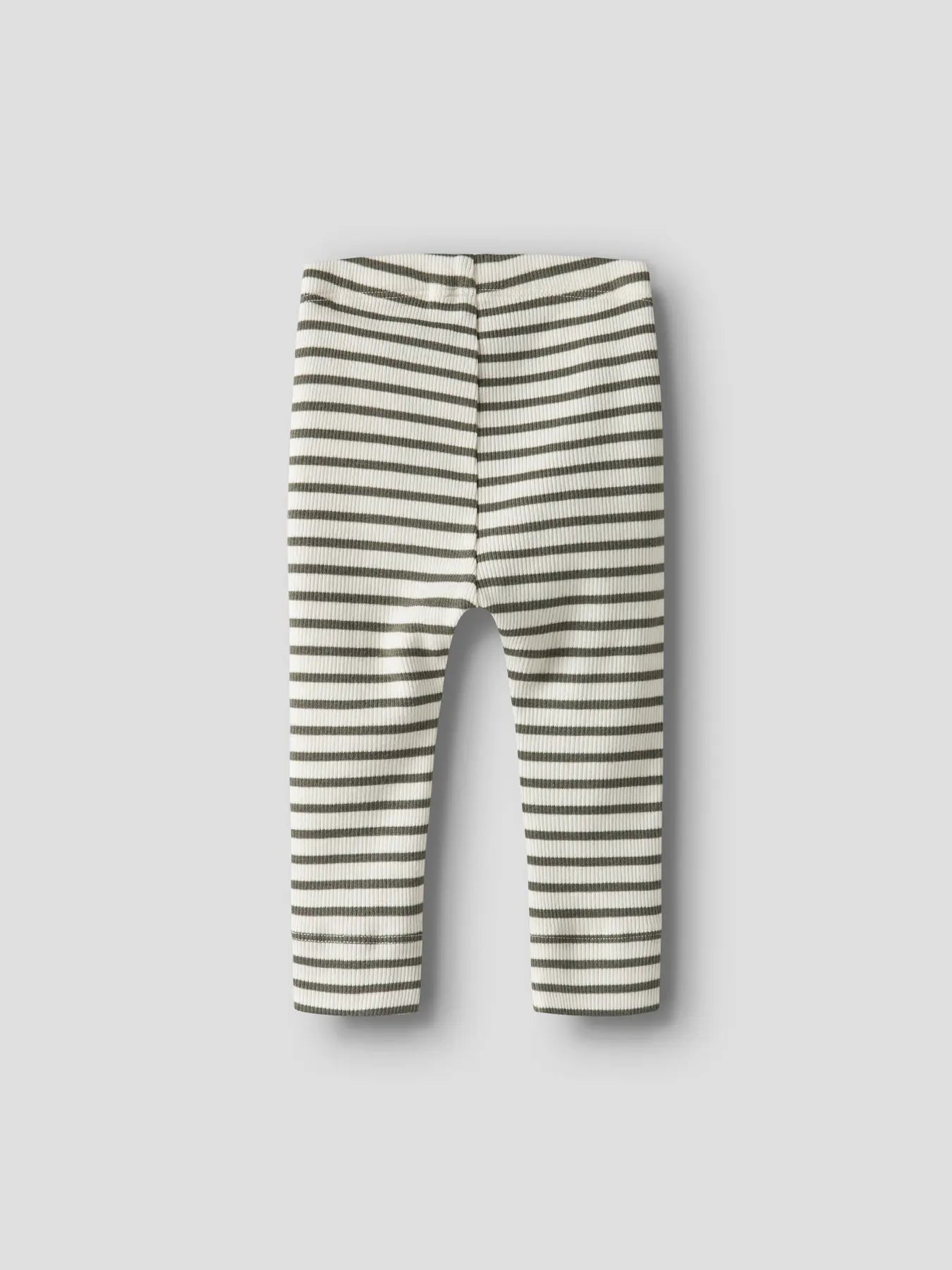 Ribbade randiga leggings vit/olivgrön