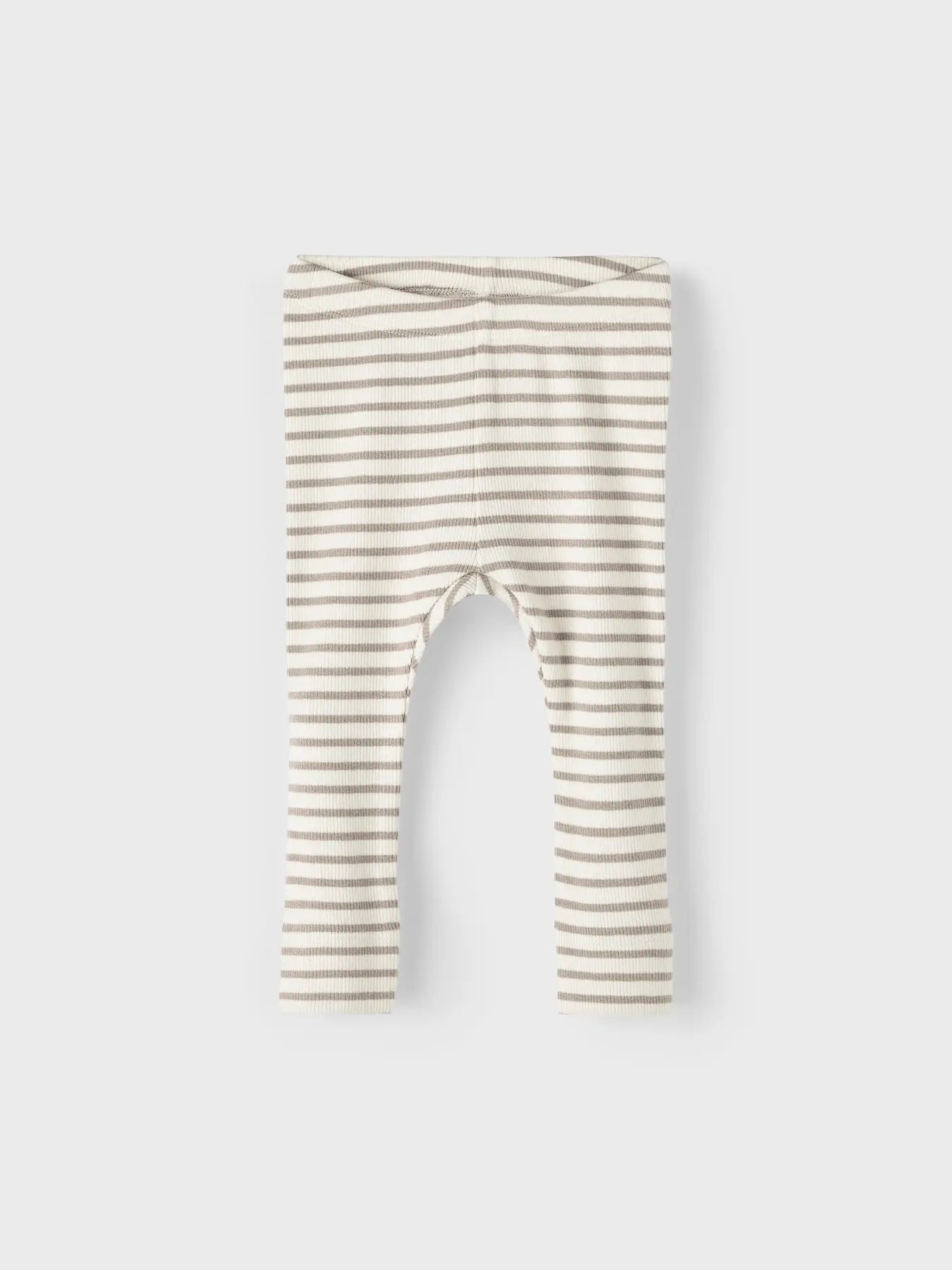 Ribbade randiga leggings, vit/beige