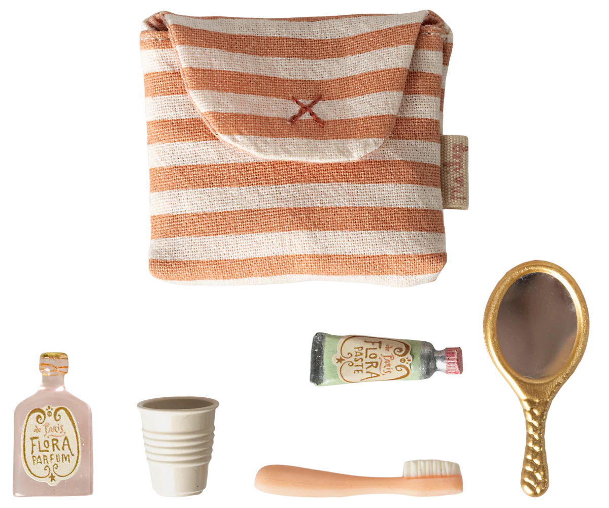 Toothbrush set in bag, mouse, coral stripe