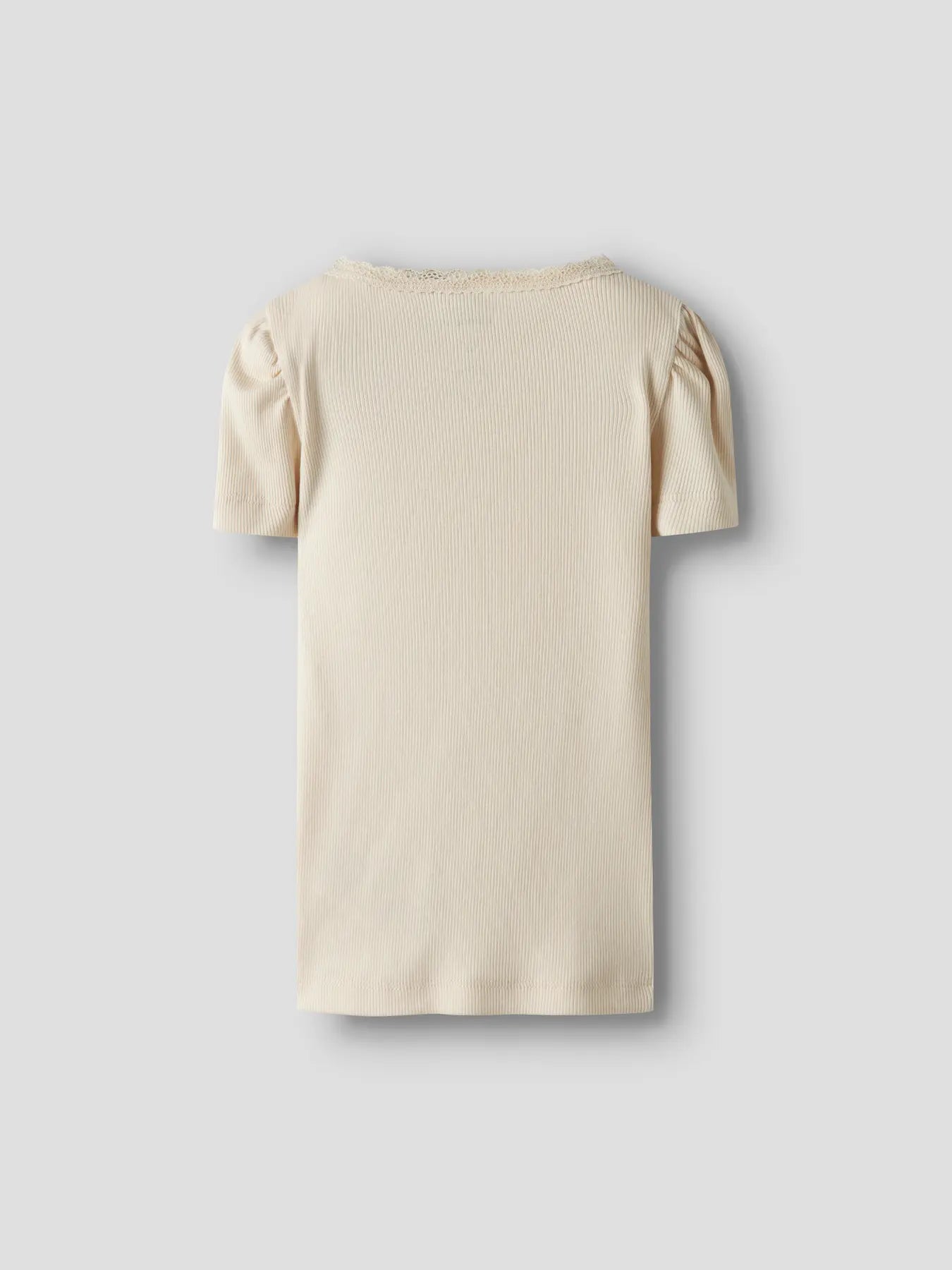 Ribbad beige topp med spets