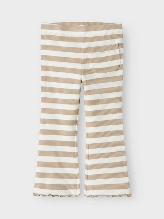 Utsvängd randig byxa, beige