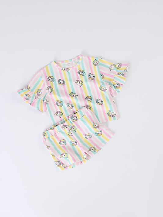Set med T-shirt och shorts enhörningar