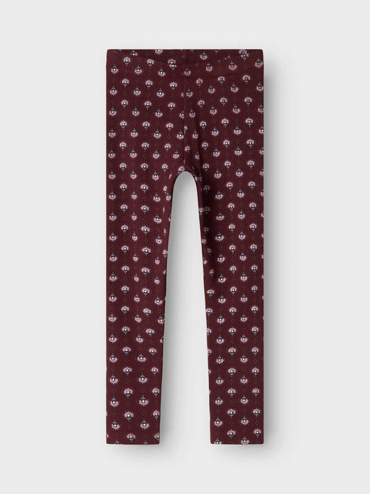 Leggings med blommor, vinröda