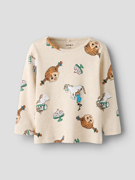 Tröja med Pippi Långstrump, beige