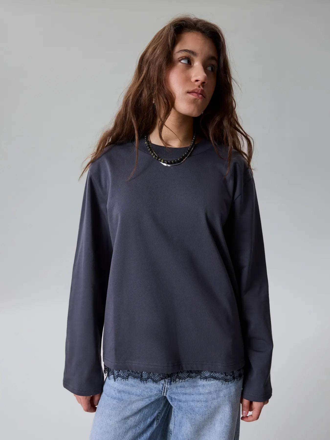 Bella långärmad topp, black oyster
