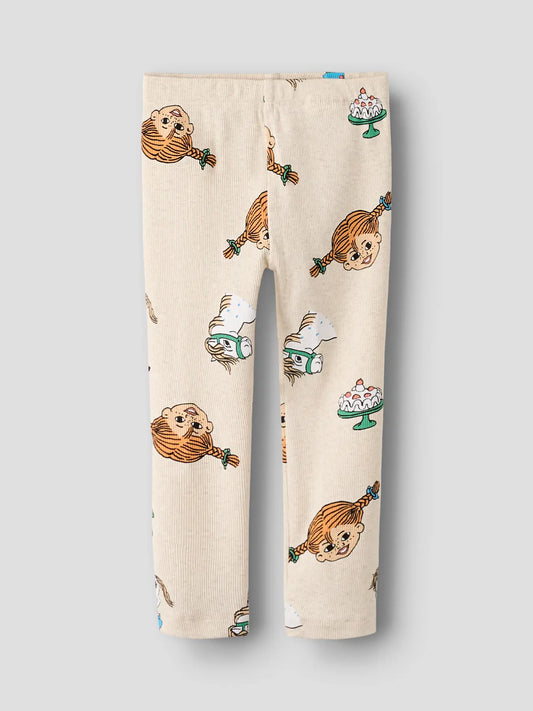 Leggings med Pippi Långstrump, beige
