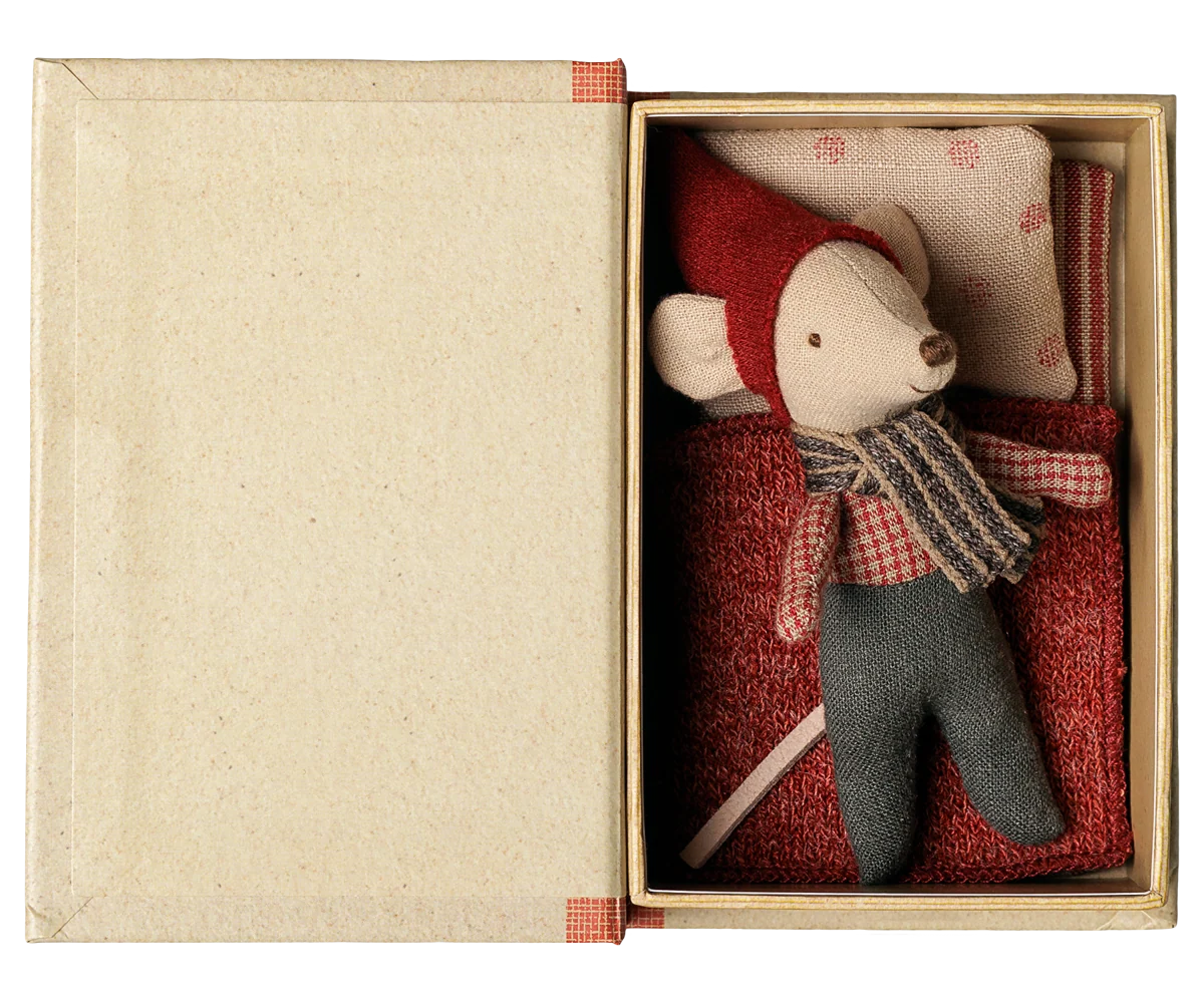 Christmas mouse, baby in book