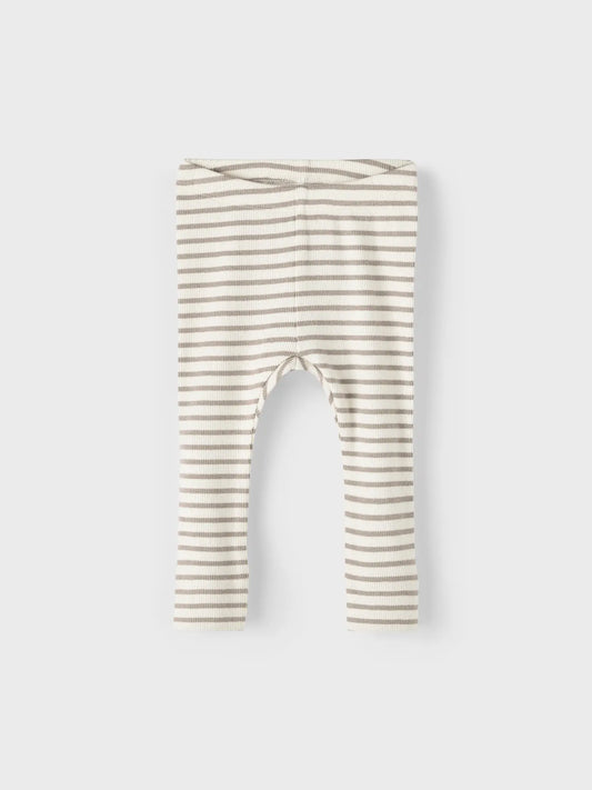 Ribbade randiga leggings, vit/beige