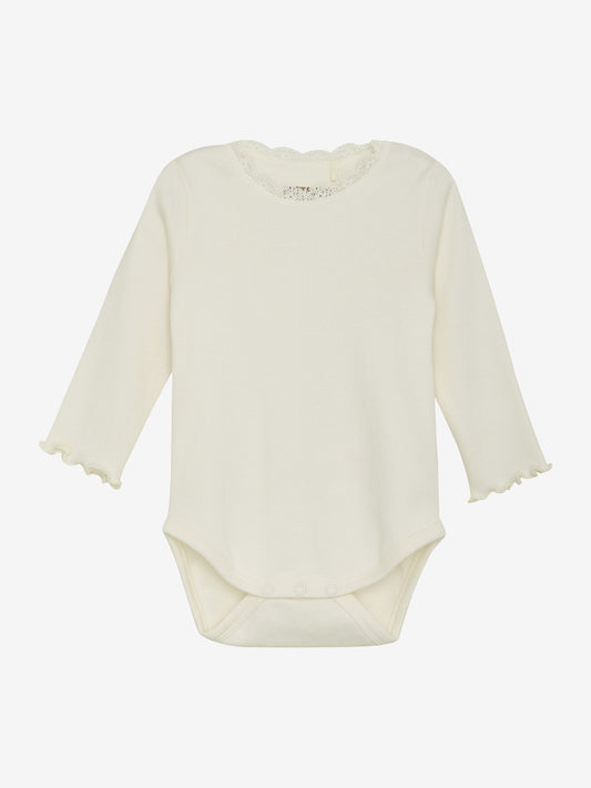 Ribbad vit body i tencel