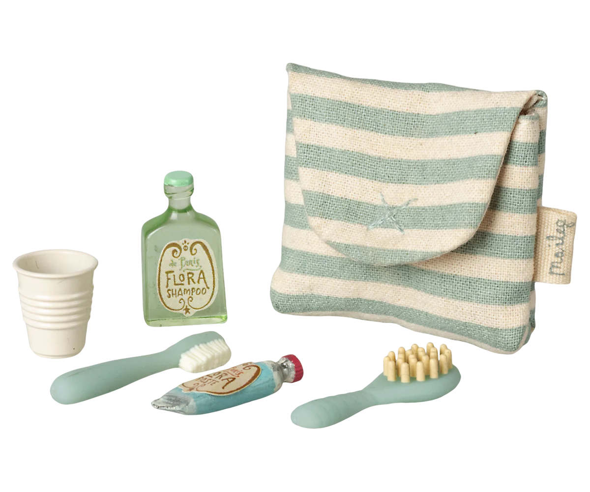 Toothbrush set in bag, mouse, blue stripe