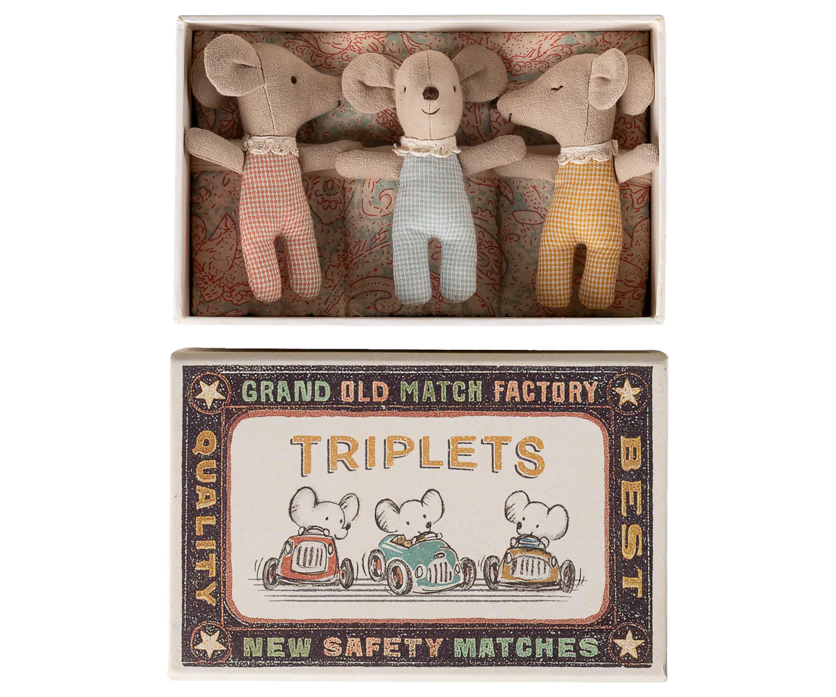 Triplets, baby mice in matchbox - checkers