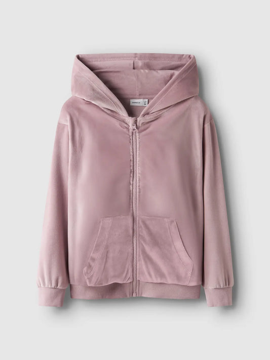 Velourcardigan med huva