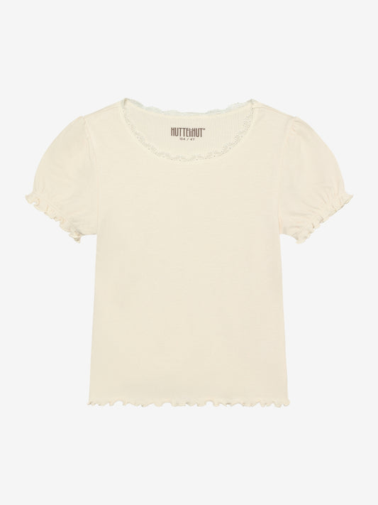 Tröja med puffärm och spets, vit