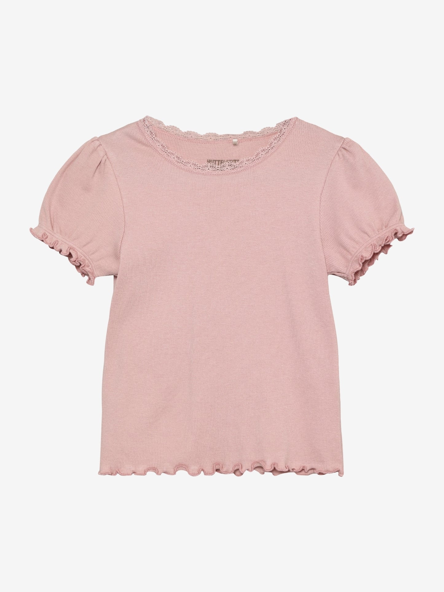 Tröja med puffärm och spets, ljusrosa