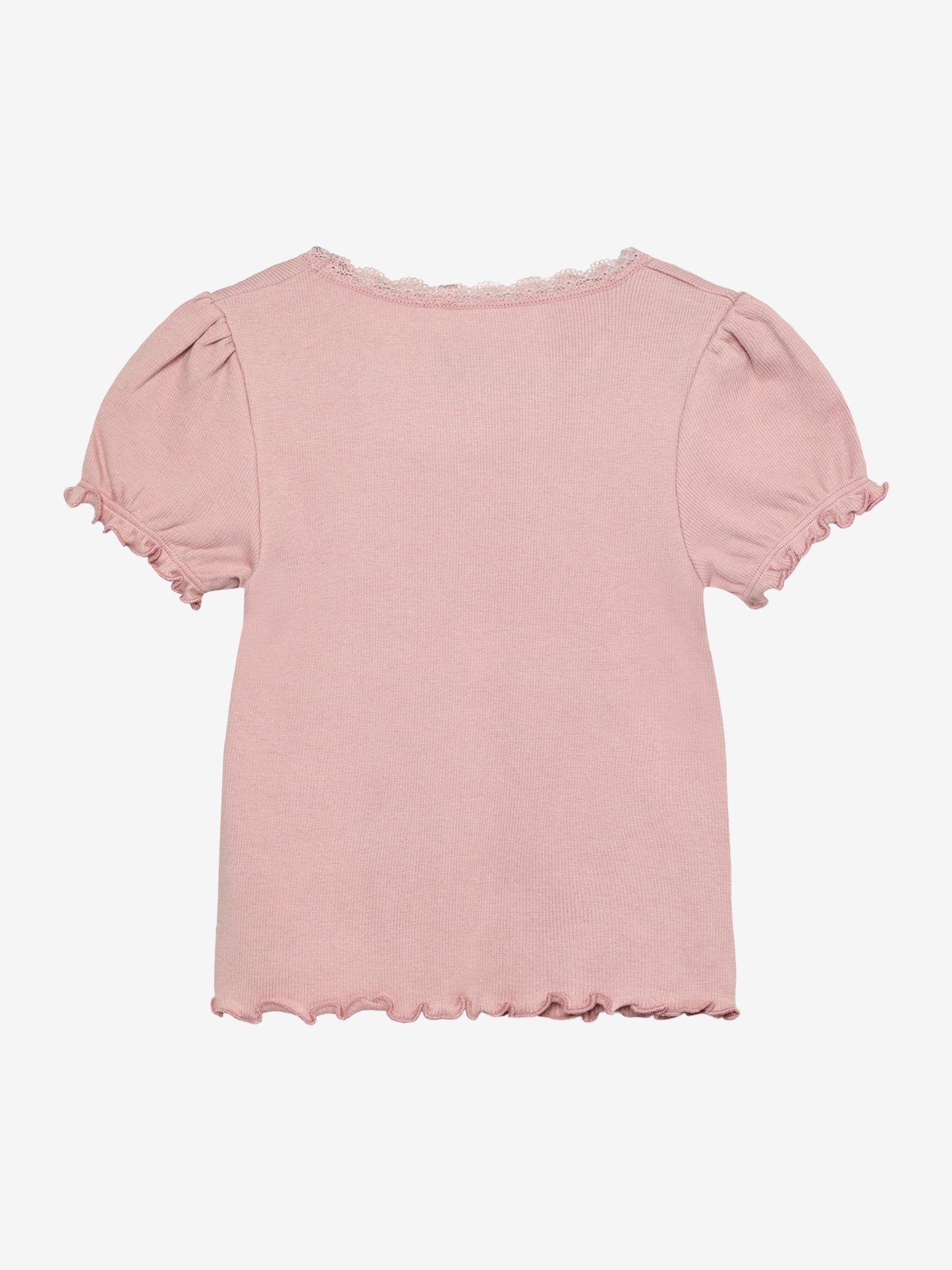 Tröja med puffärm och spets, ljusrosa
