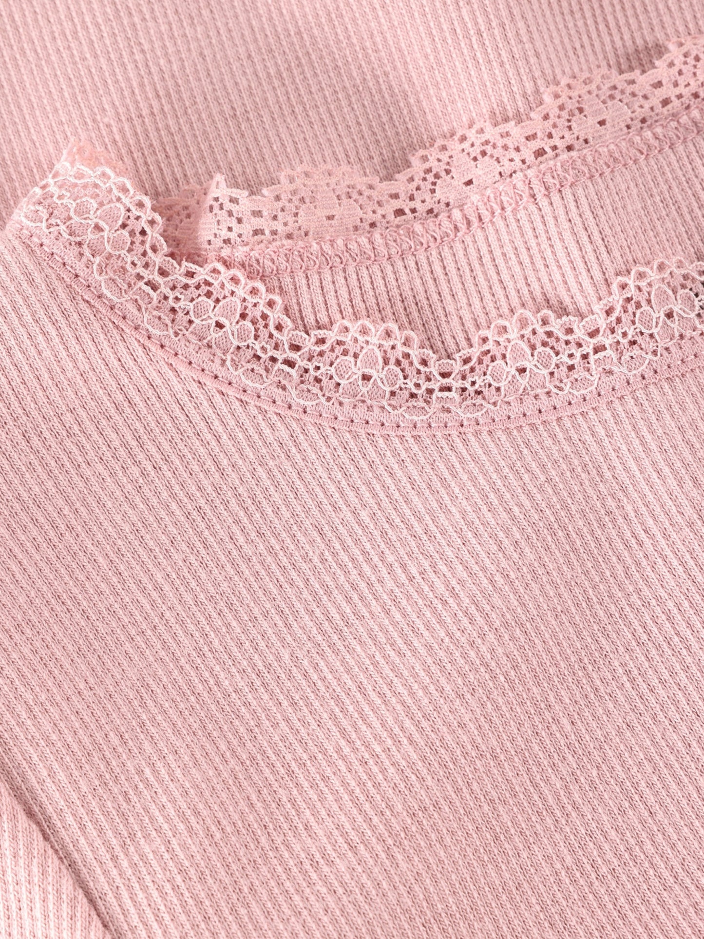 Tröja med puffärm och spets, ljusrosa