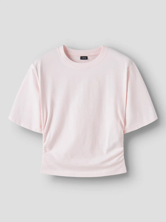 Topp med rynk i sidan, ljusrosa