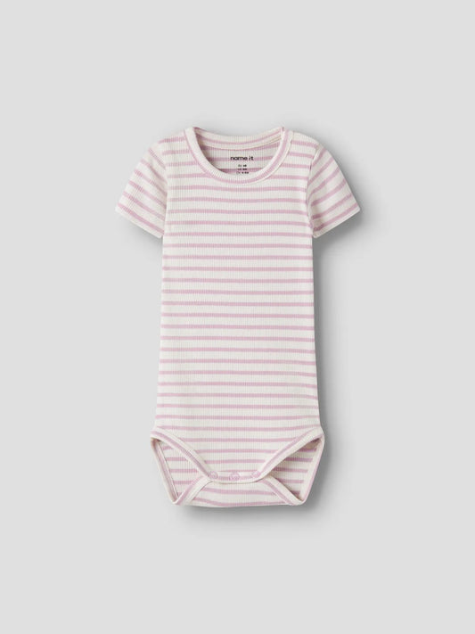 Kortärmad body Bani, vit/ljuslila