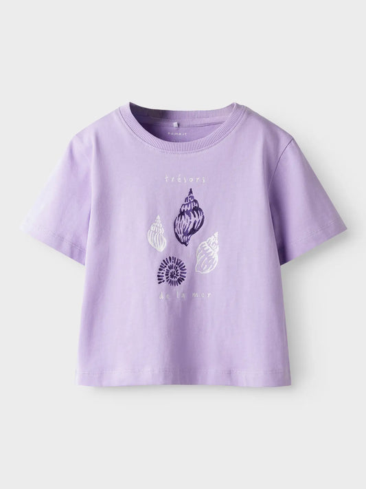 T-shirt lila med snäckor