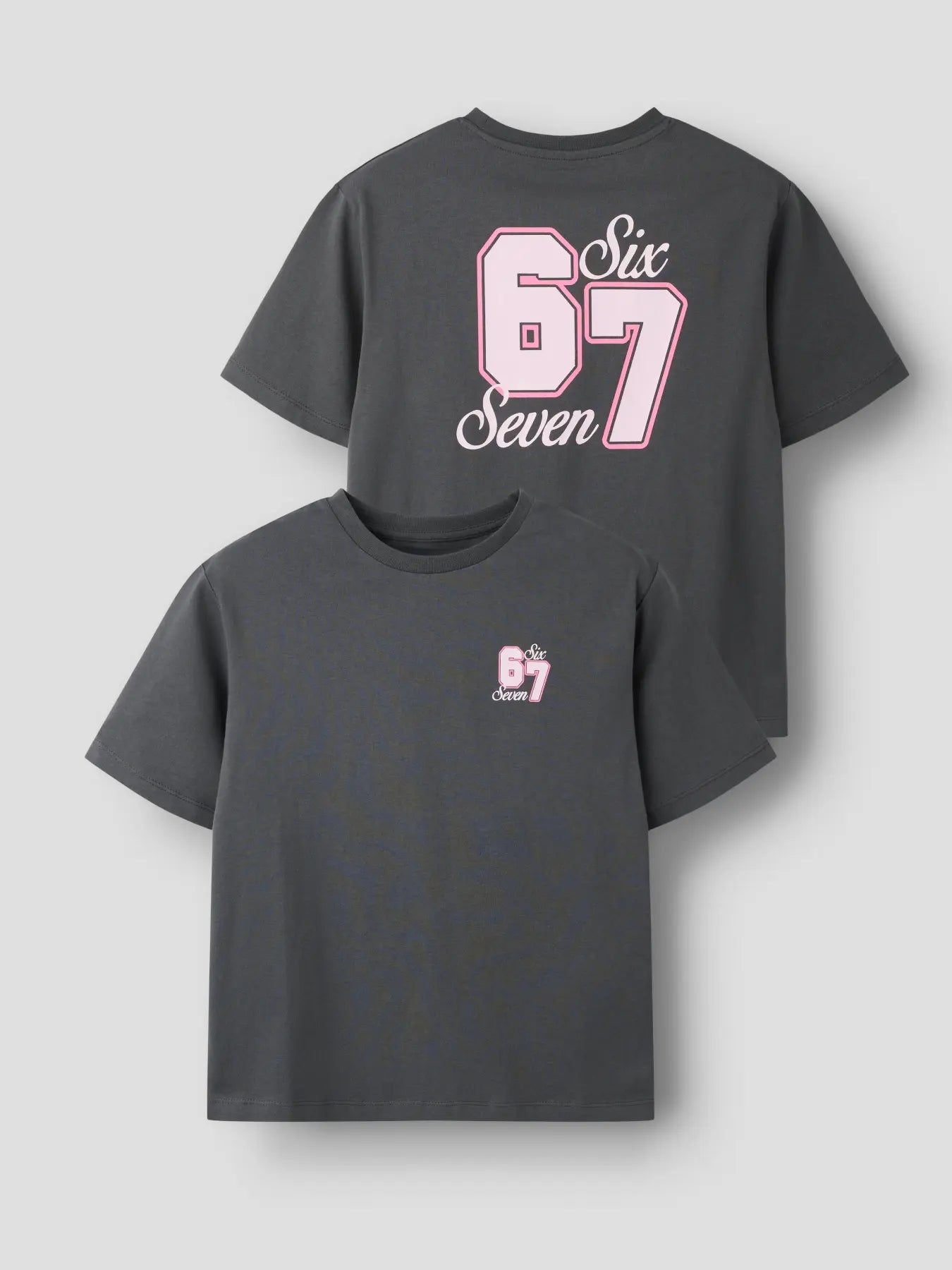 T-shirt six seven, mörkgrå/rosa