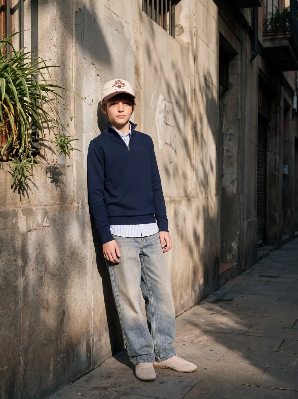 Stickad half zip JJEEMIL, navy