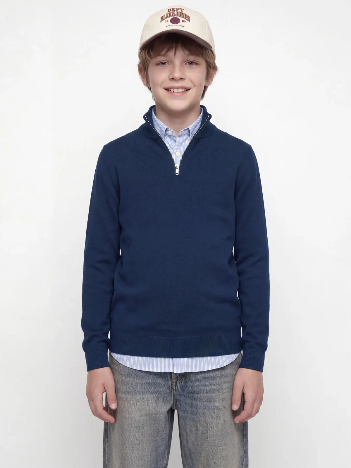 Stickad half zip JJEEMIL, navy