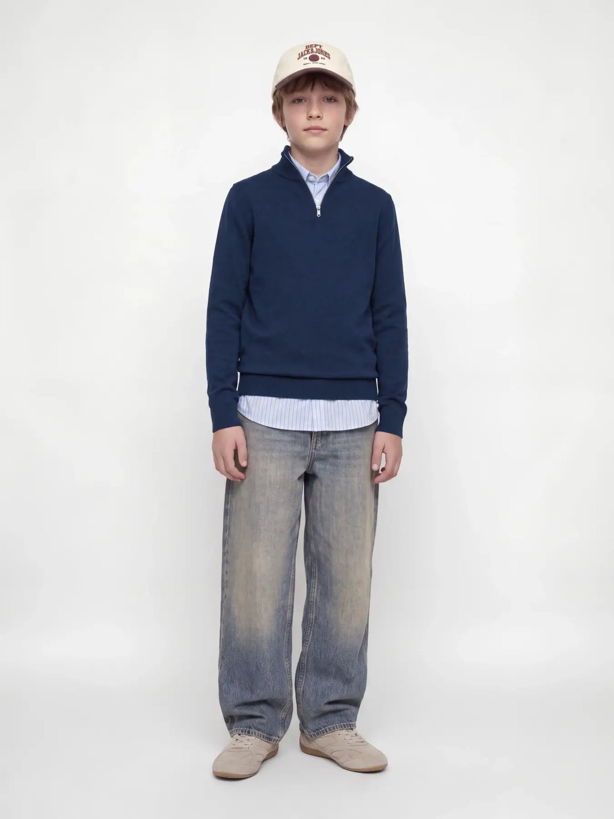 Stickad half zip JJEEMIL, navy
