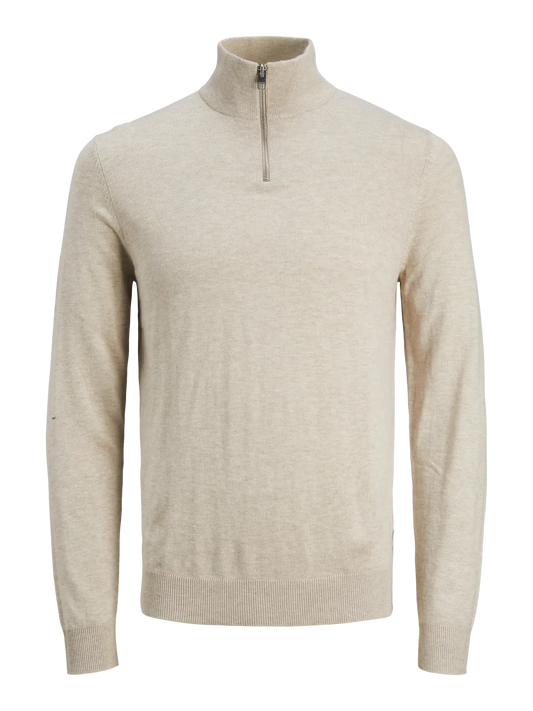 Stickad half zip JJEEMIL, oatmeal
