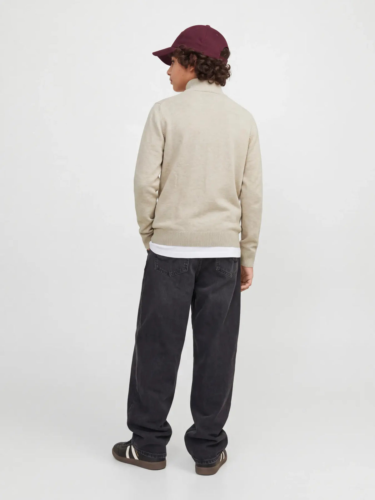 Stickad half zip JJEEMIL, oatmeal