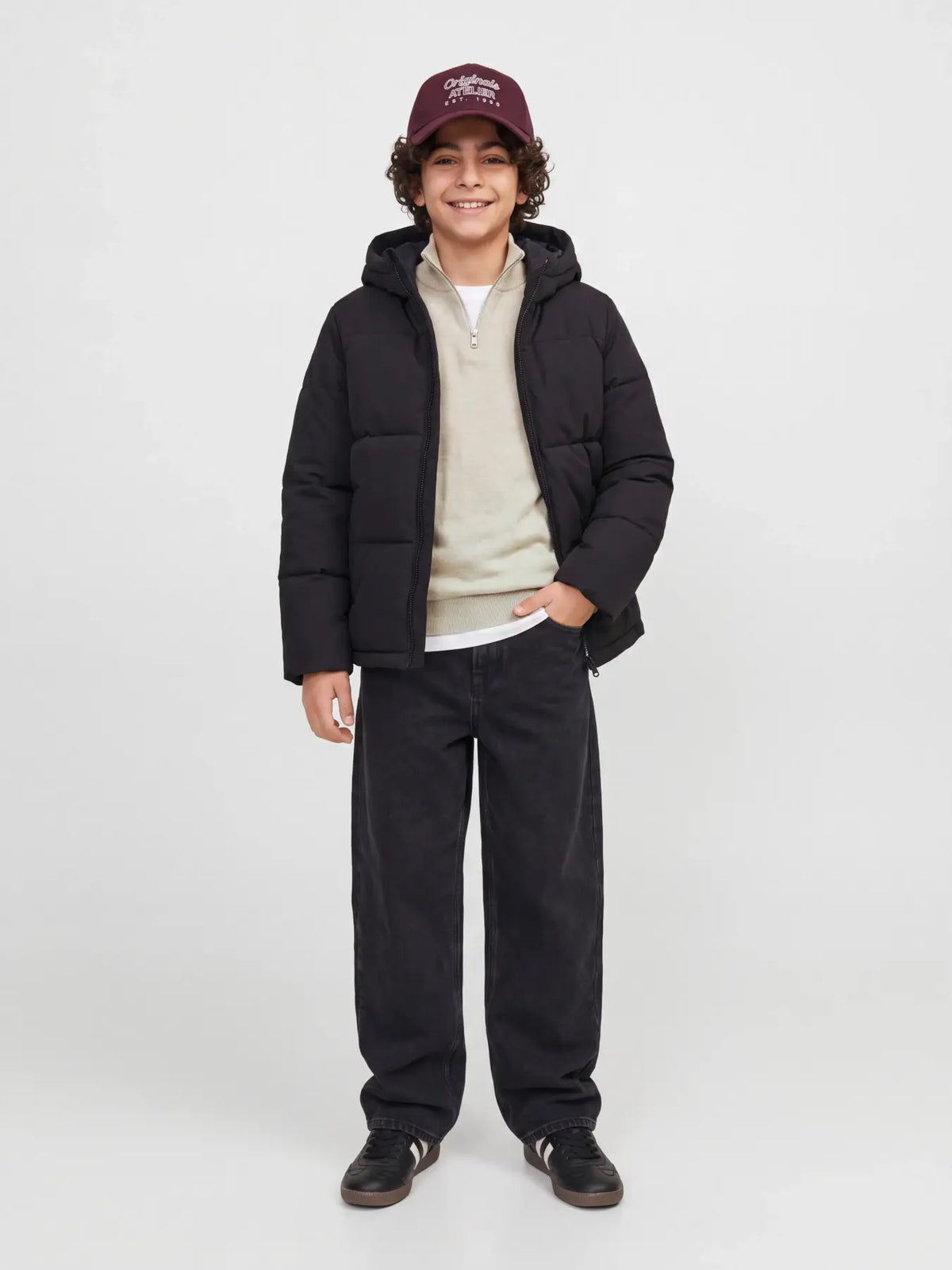 Stickad half zip JJEEMIL, oatmeal